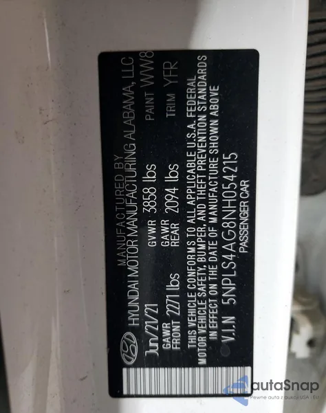 2022 Hyundai Elantra Sel z USA, uszkodzony, nr VIN 5NPLS4AG8NH054215